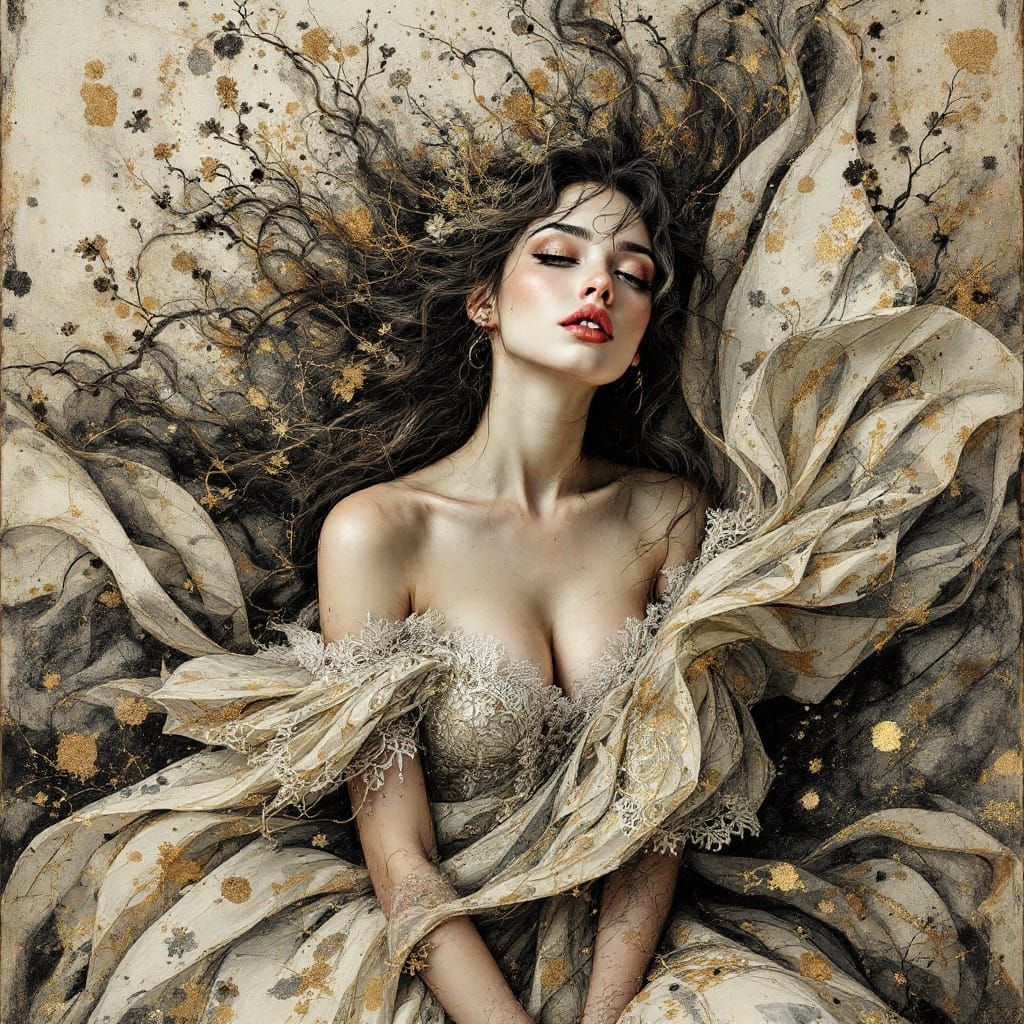 A breathtakingly beautiful woman wearing a intricately embro...