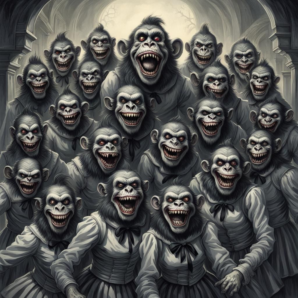 Zombie Clown Cheerleaders in Gothic Horror Style