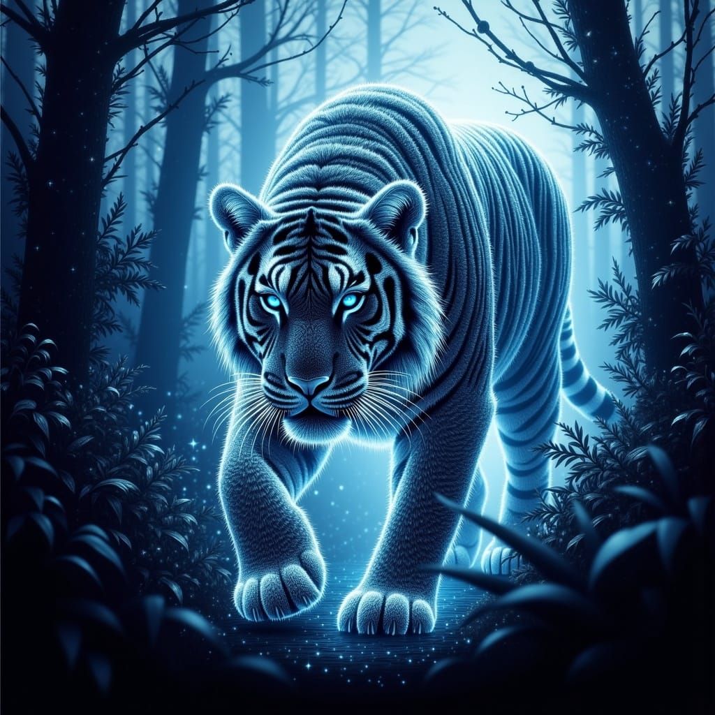 Blue Tiger in Misty Jungle Digital Art