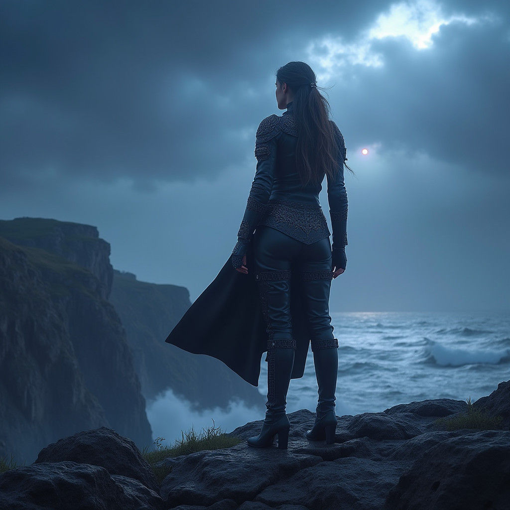 Woman in Leather on Windswept Cape Breton Island