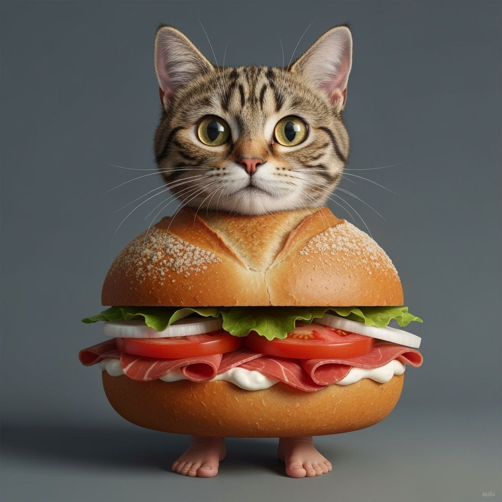 Cat Head Sandwich in Photorealistic Brainrot Style