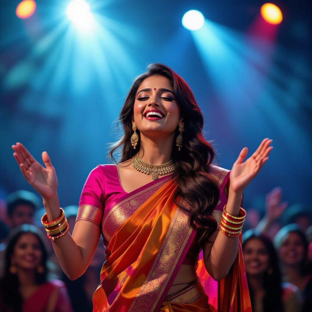Indian Woman Singing Passionately on Stage