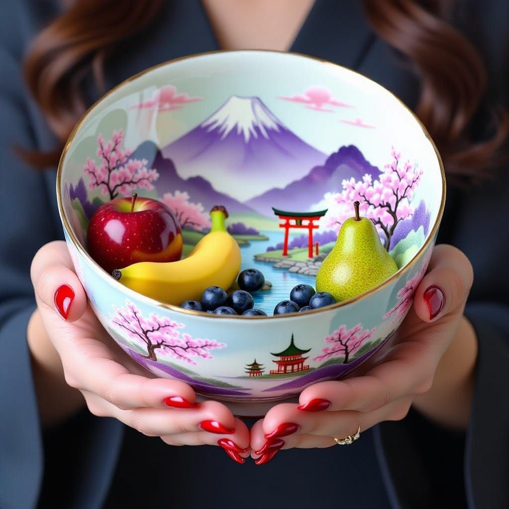 Woman Presents Exquisite Porcelain Fruit Bowl with Delicate ...