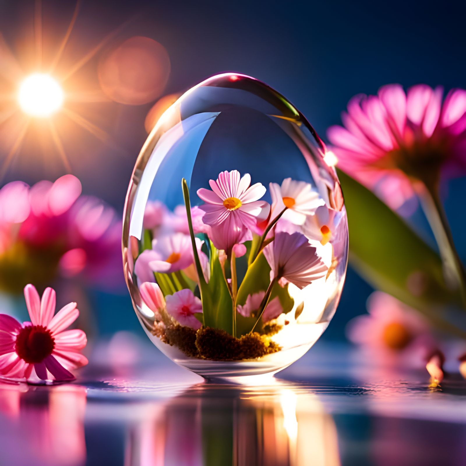 Pink Crystal Easter Egg with Sun Glints