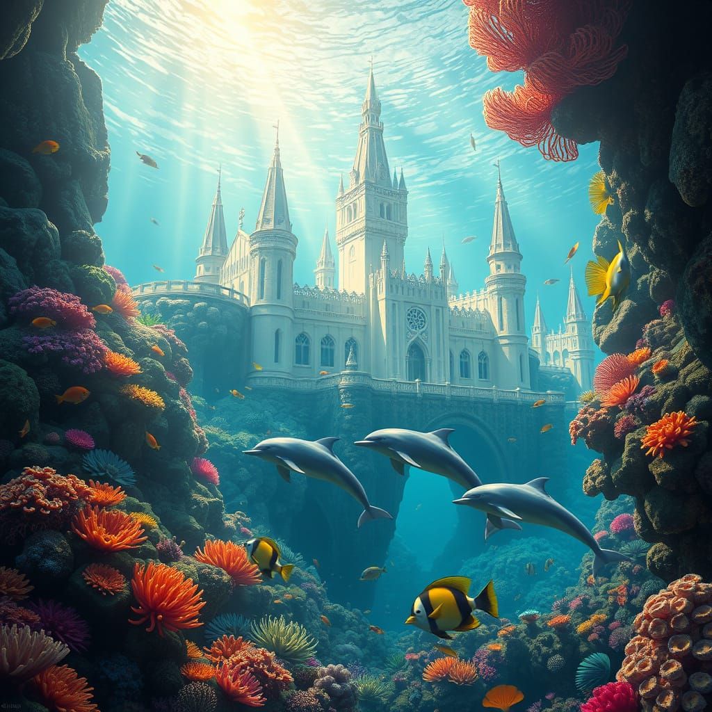 Underwater Kingdom with Coral Reefs and Castle