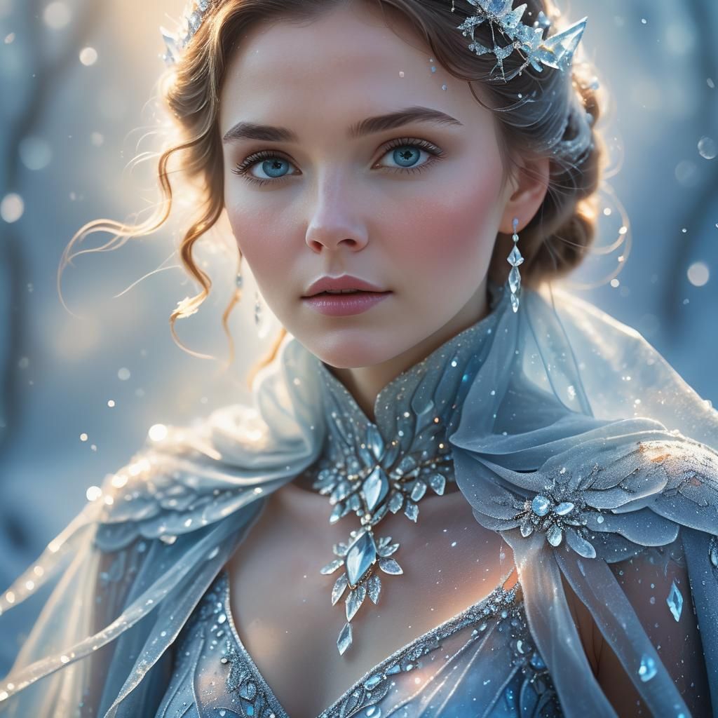 Ethereal Ice Queen Portrait in Winter Wonderland