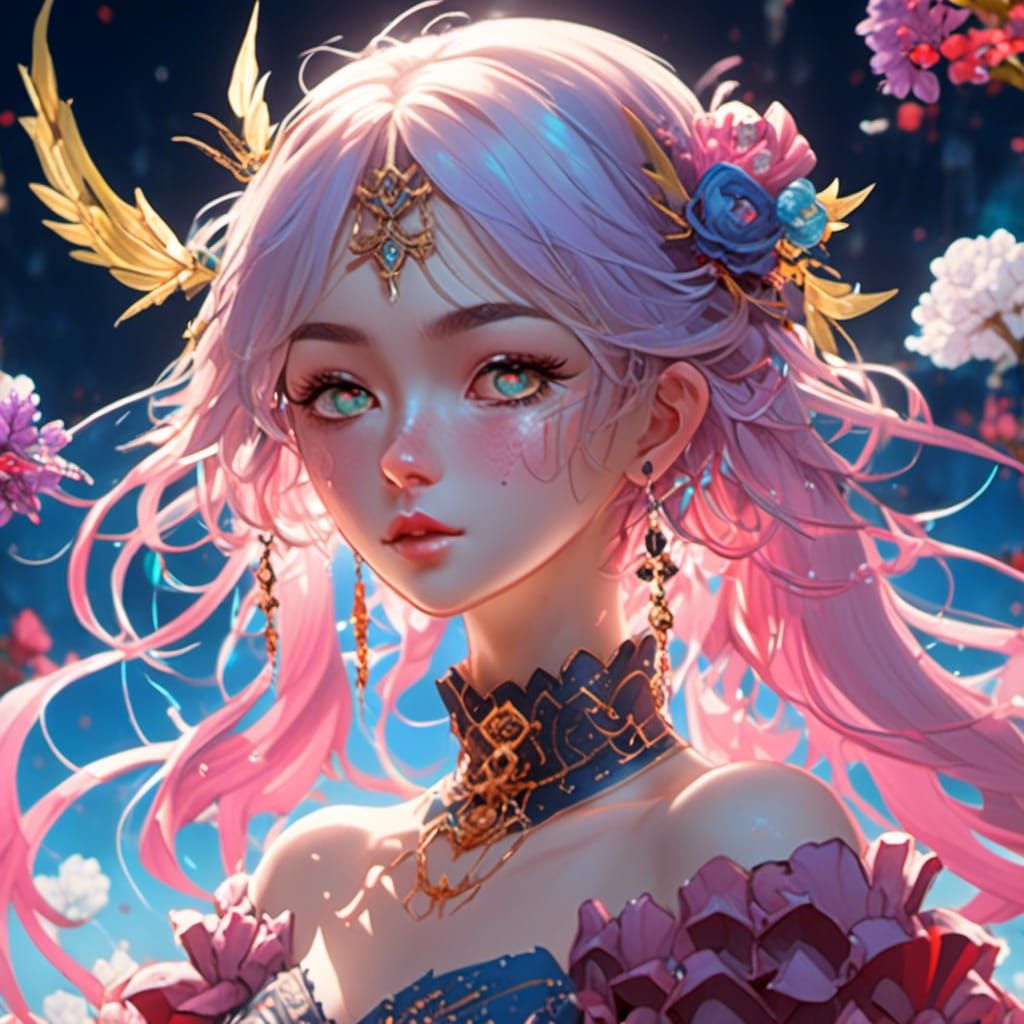 Gothic Japanese Goddess in Manga Style