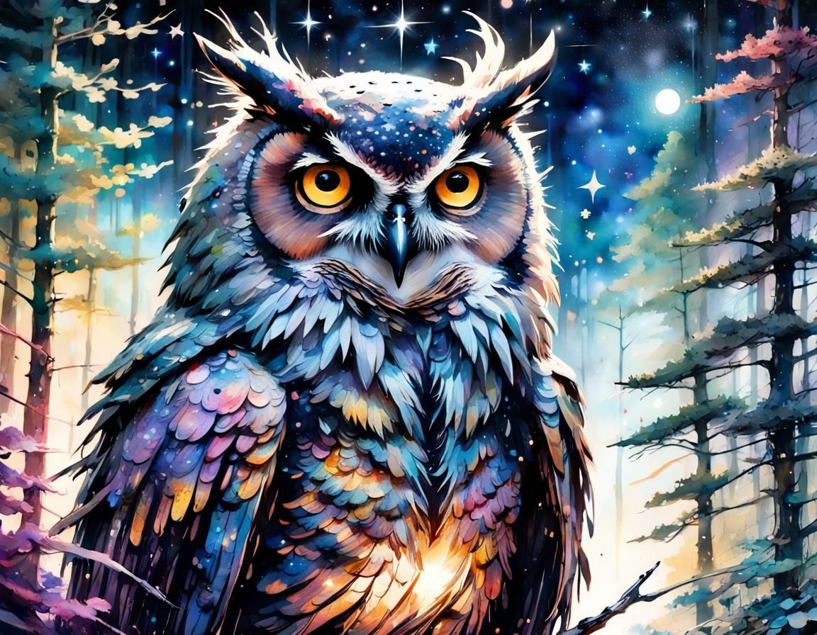 Enchanted Owl in Japanese Forest: Fantasy 3D Ink Painting
