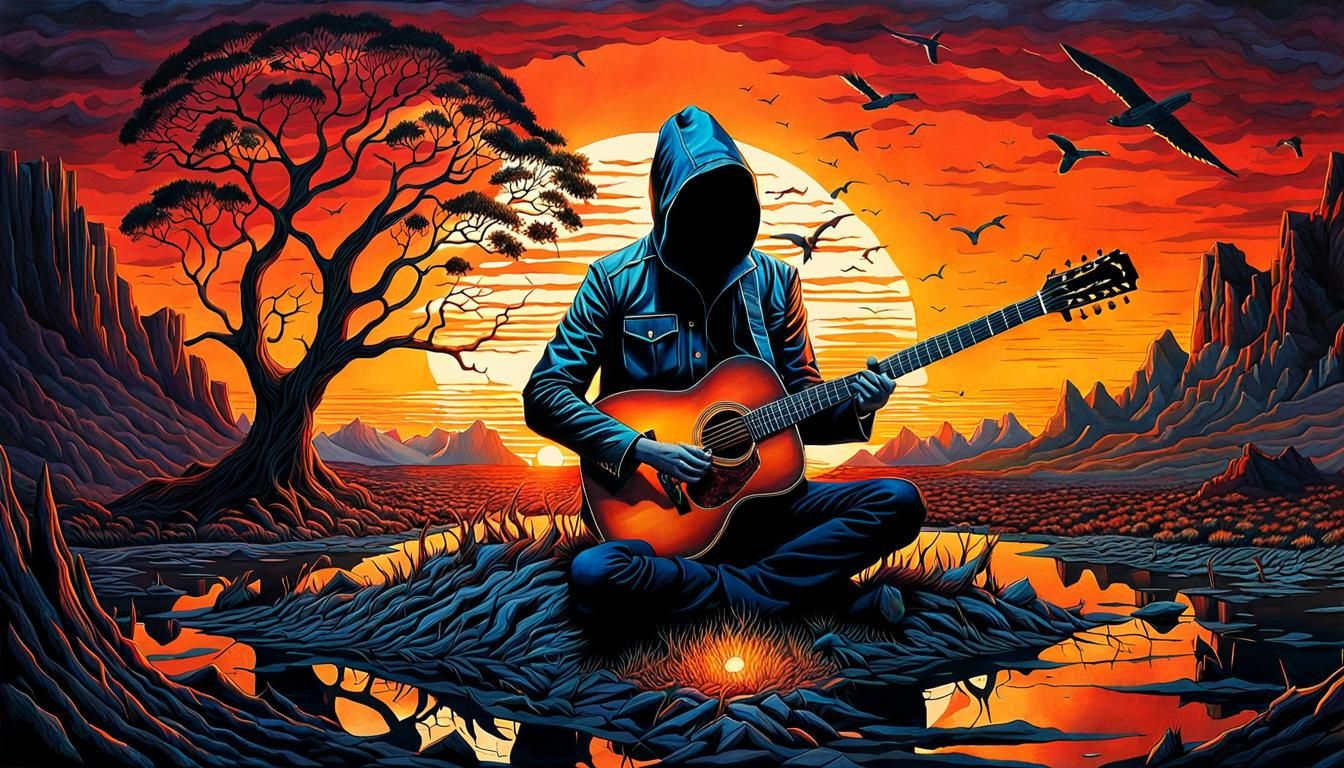 Surreal Drawing: Folklore Creatures by Sunset