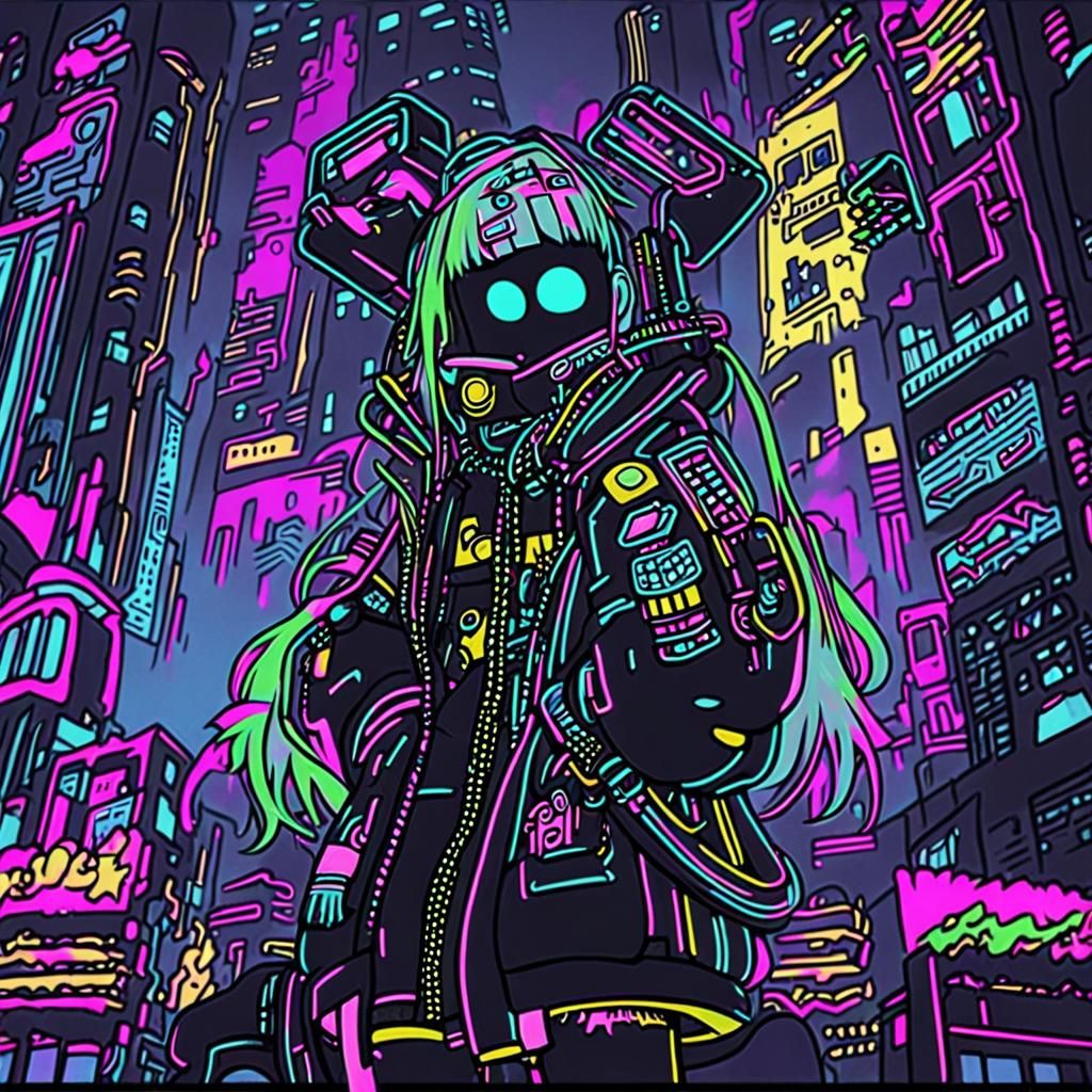 Cyberpunk Cityscape in Neon Graffiti Style