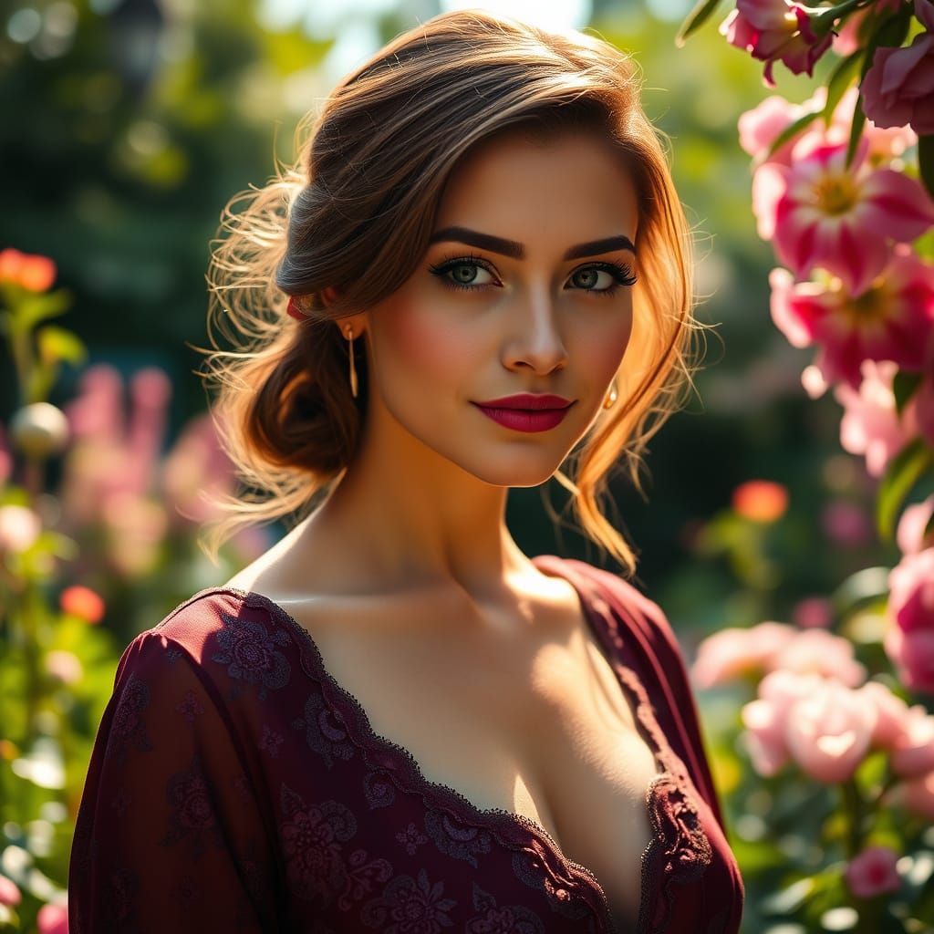 Elegant Woman in Vibrant Garden