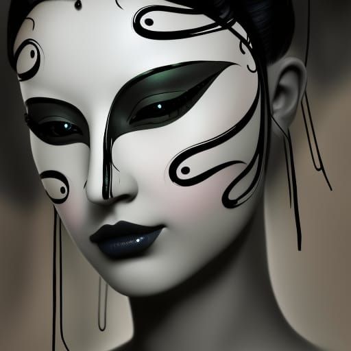 Masked Woman in Deep Colors, Detailed Fantasy Art