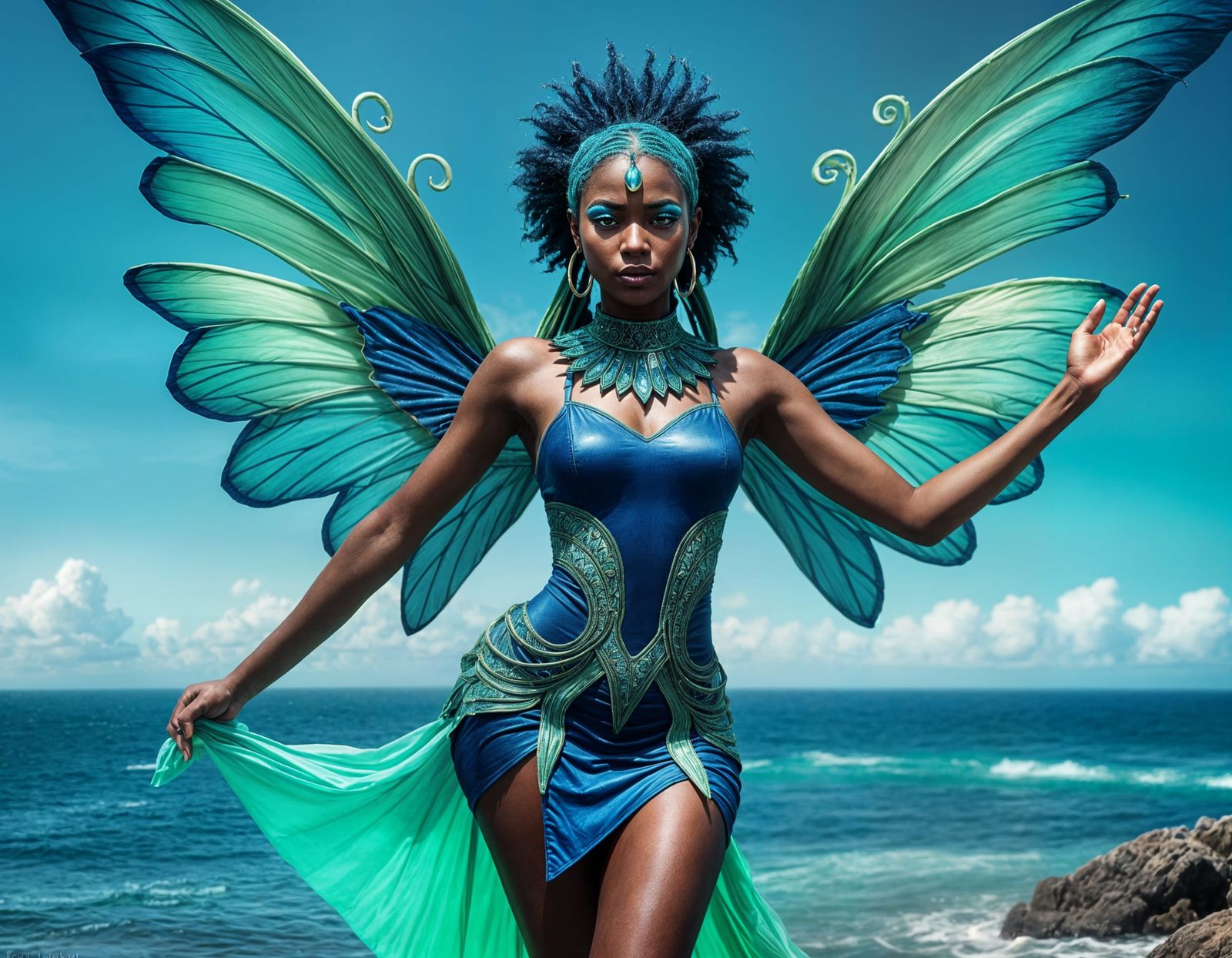 Neon Sea Fairy Portrait in Hyperrealistic Style