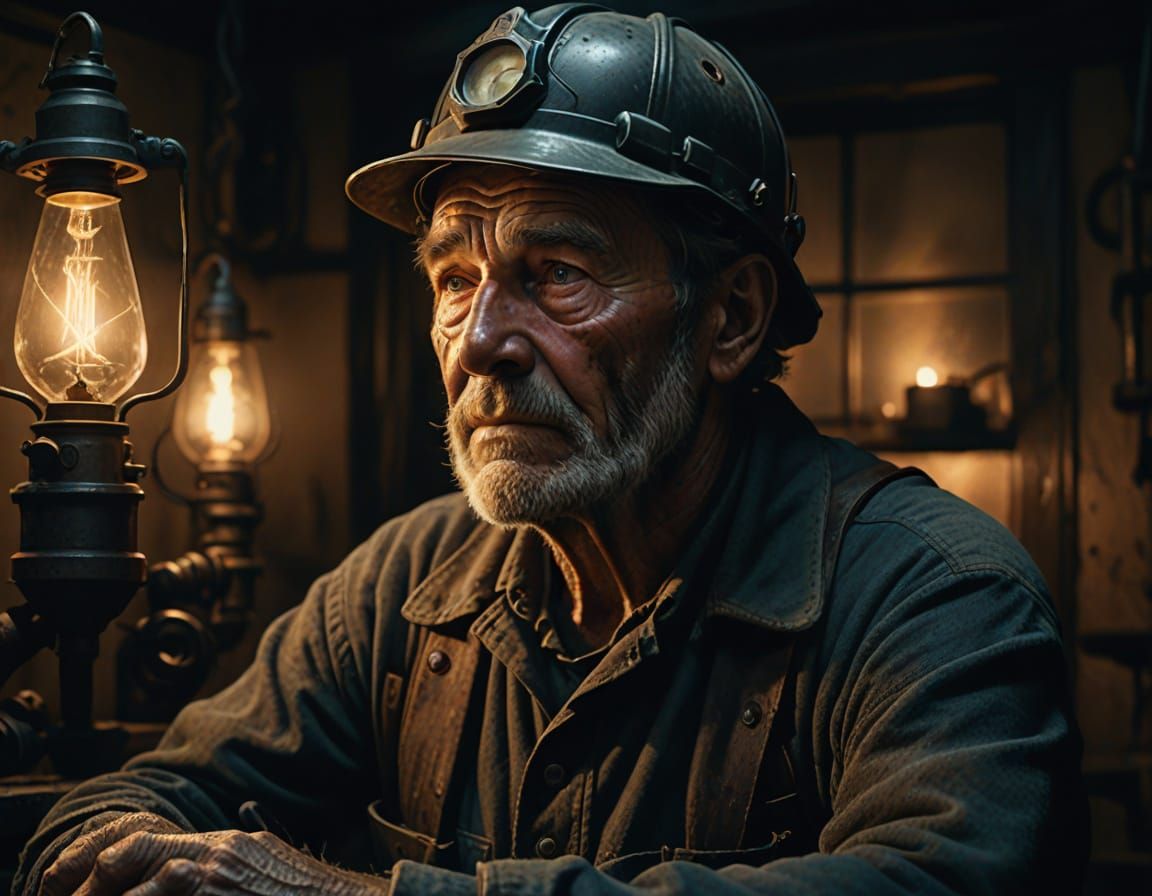 Venerable Coal Miner in Warm Candlelight