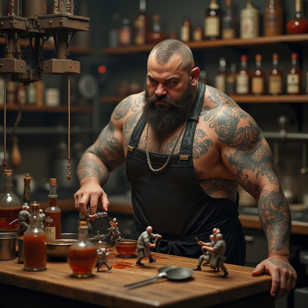 Gourmet BBQ Sauce Master in Futuristic Kitchen