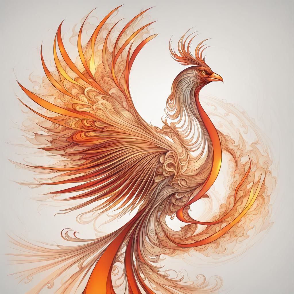 Abstract Phoenix Bird in Vector Fractal Style