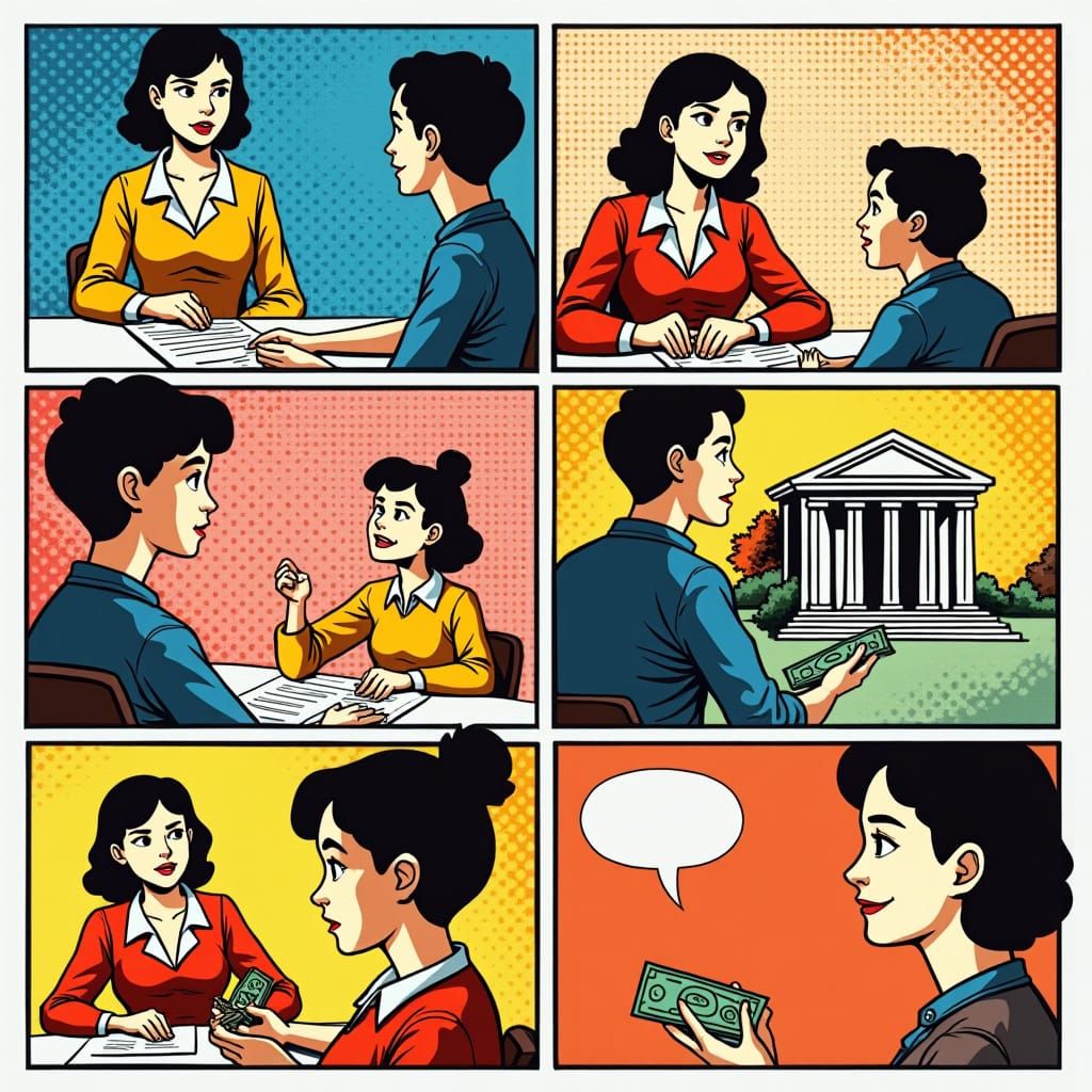 Comic Strip in Pop Art Style: Payment Obligation