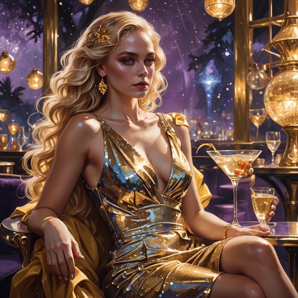 Golden Girl at the Bar: Fantasy Portrait