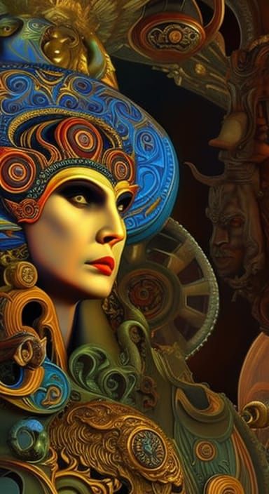 Surreal Chicken Monster in Mucha-Giger Style