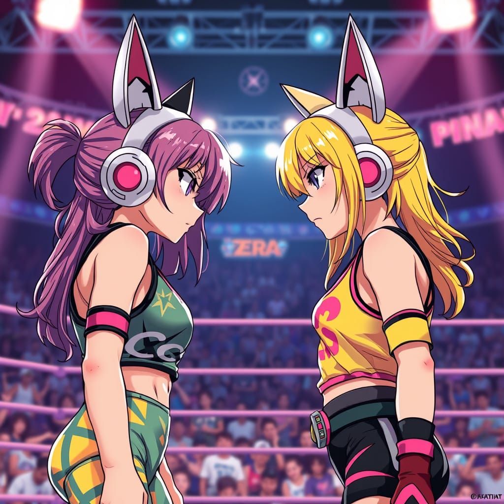 Fierce Cat Girl Wrestlers Face Off in the Ring