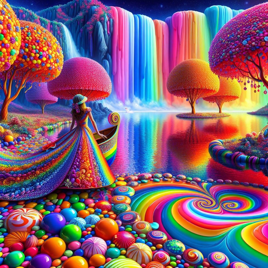 Candyland Dreamscape: Girl by Rainbow River