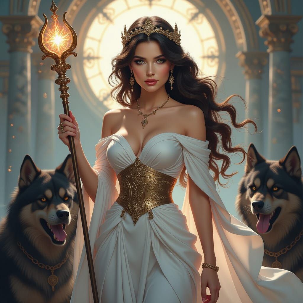 Persephone with Cerberus in Dark Baroque Style
