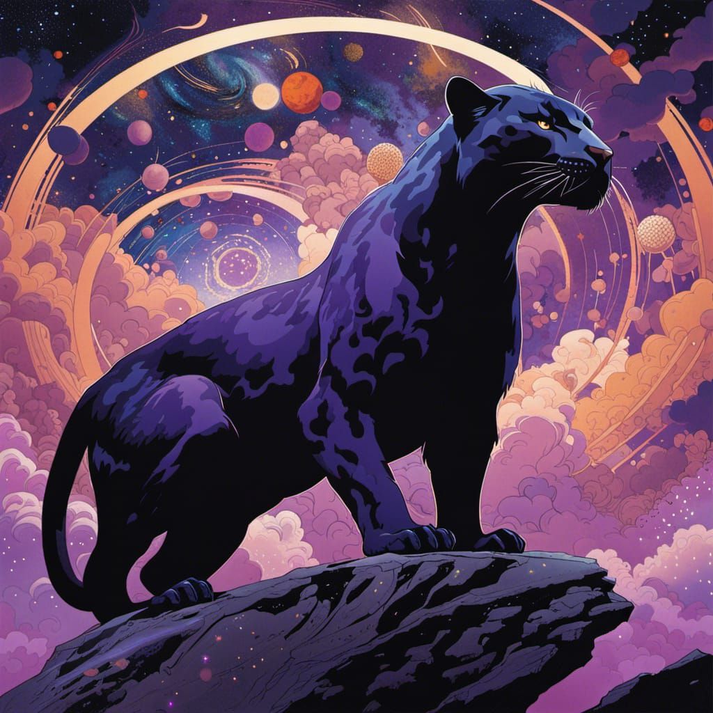 Panther with Purple Explosions in Cel-Shaded Style