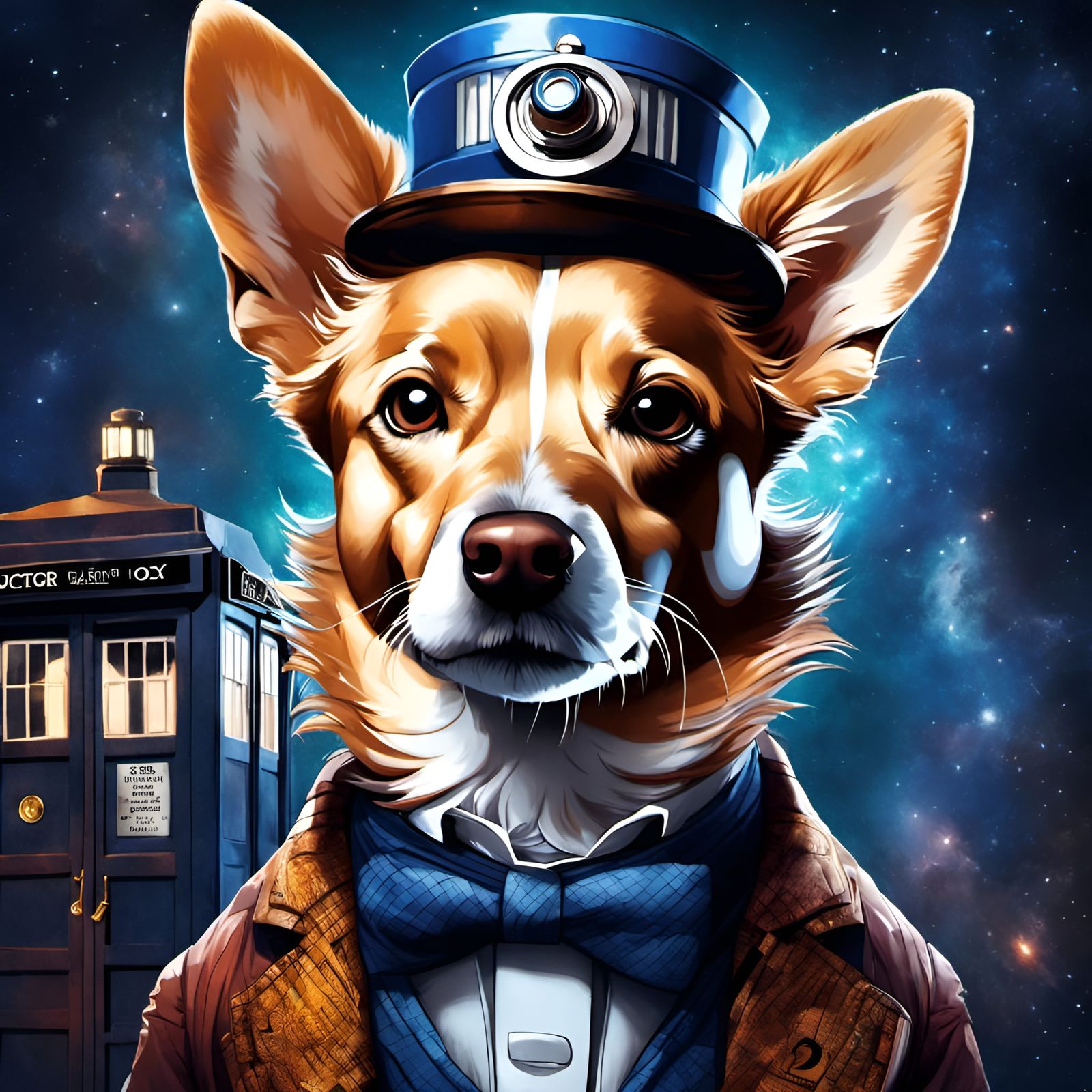 Dog as Doctor Who Portrait, Mixed Media Style