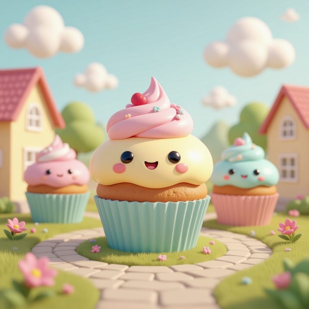 Kawaii Cupcake Houses in Pastel Dream Town 3D