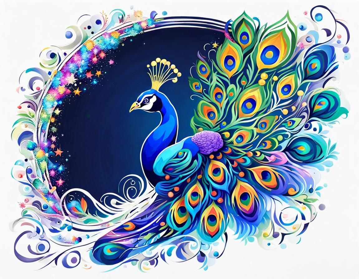 Peacock Flight Path in Whimsical Finger Painting