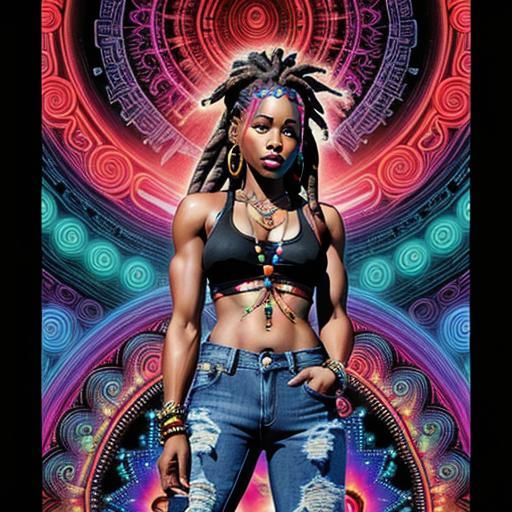 Psychedelic Digital Art: Empress with Braids and Beads