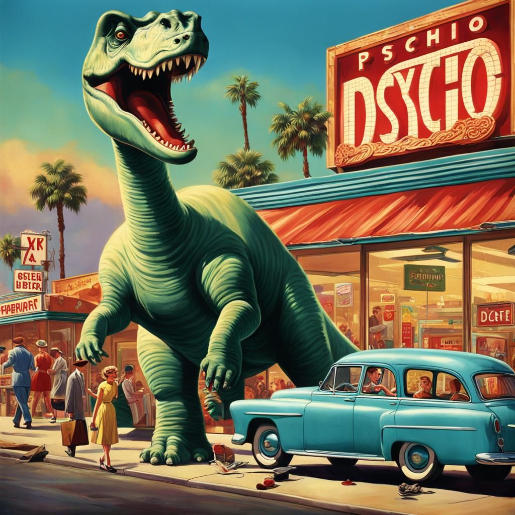 Brontosaurus Rex in Psycho Disco: 1950s Album Cover