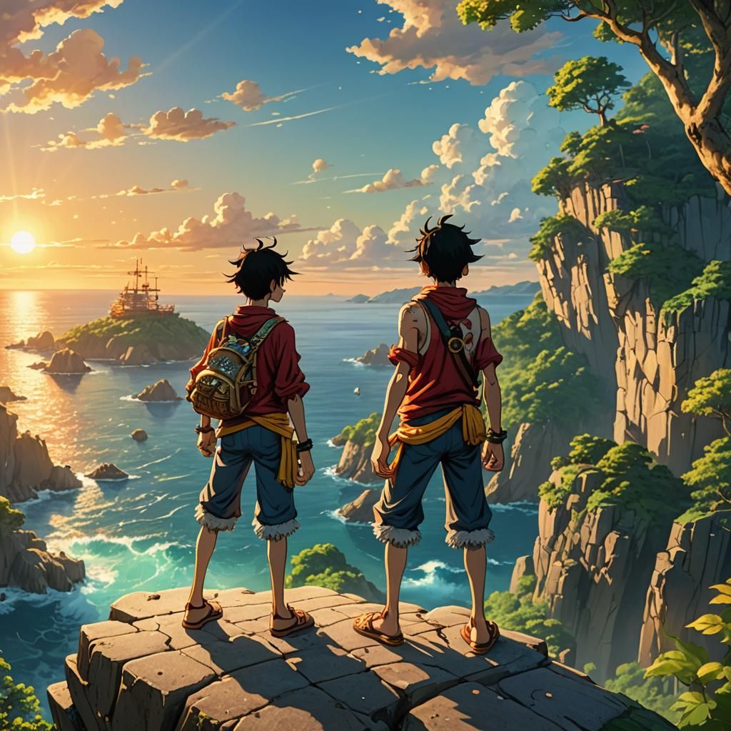 Luffy Overlooking the Ocean in Fantasy Concept Art