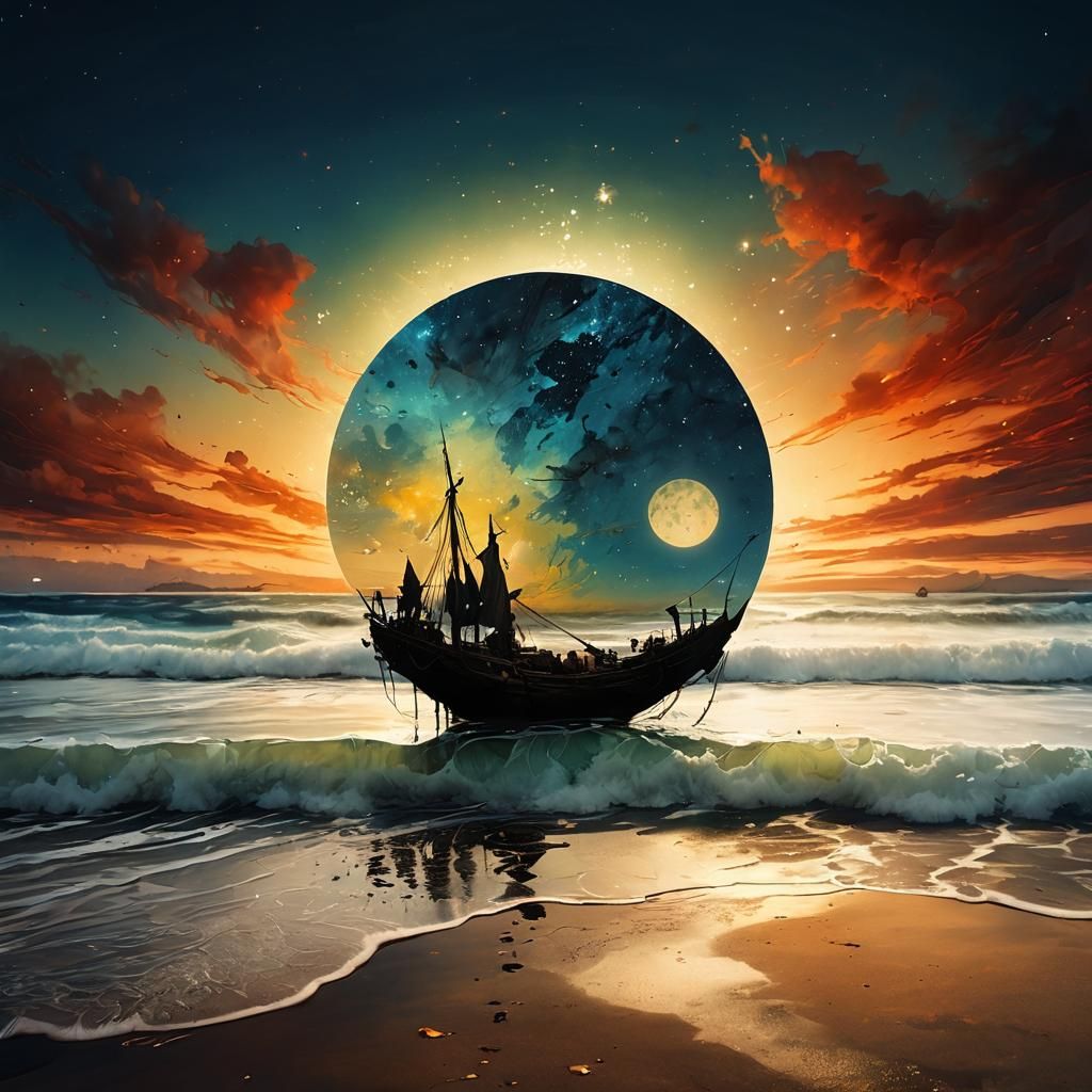 Medieval Port Town Under Starry Sky