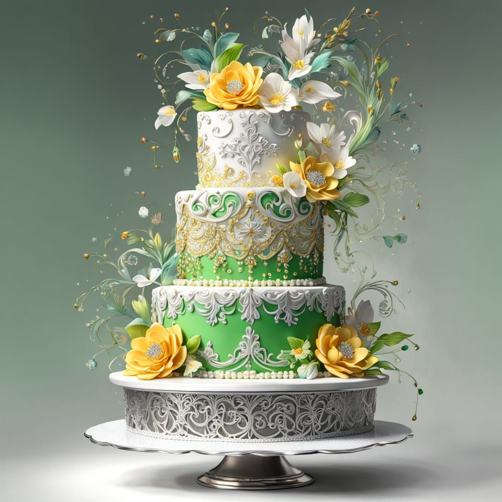 Intricate Four-Tiered Cake Splash Art