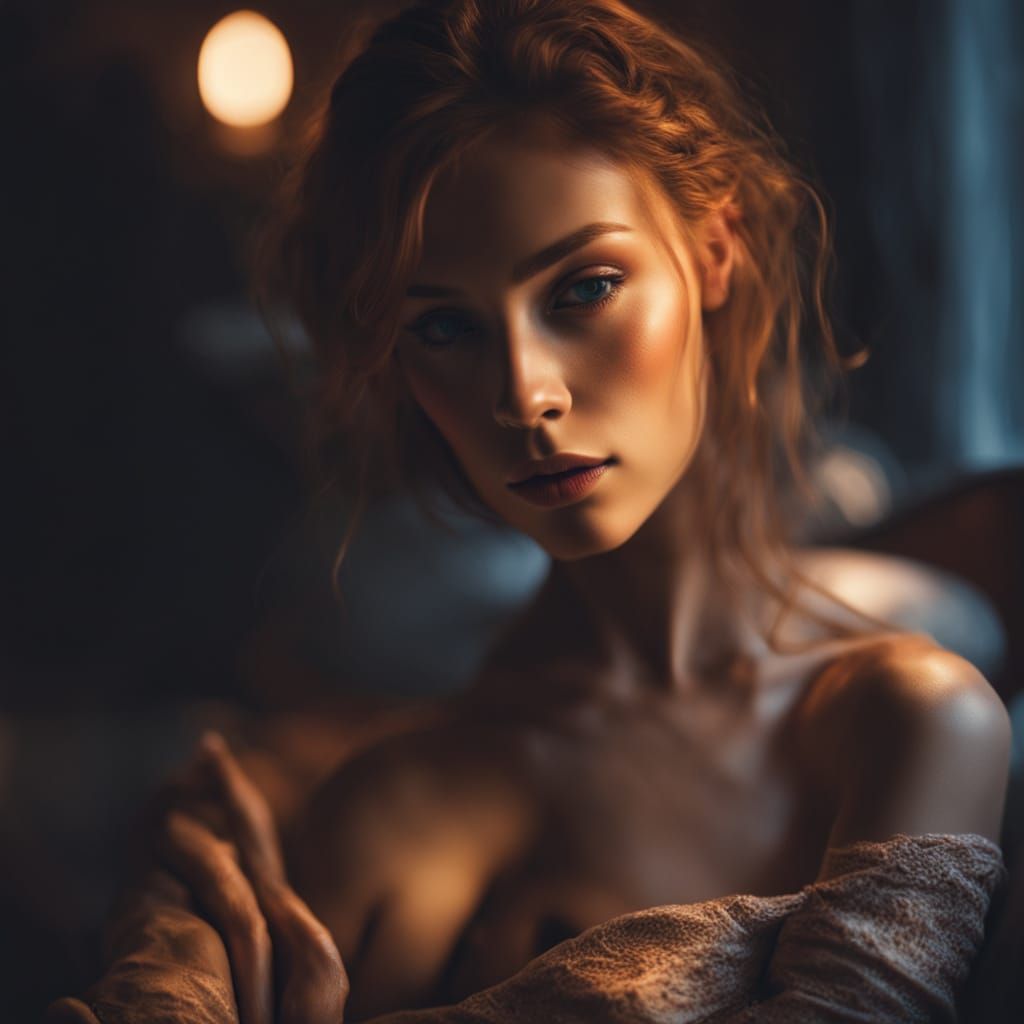 Sensual Dark Fantasy Portrait in Moody Film Grain