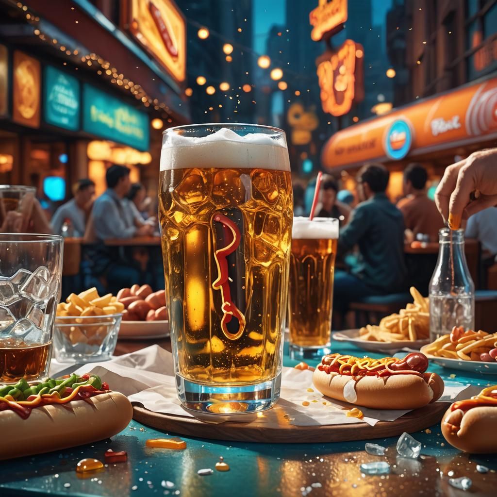 Crystal Beer Glass and Gigantic Hot Dog