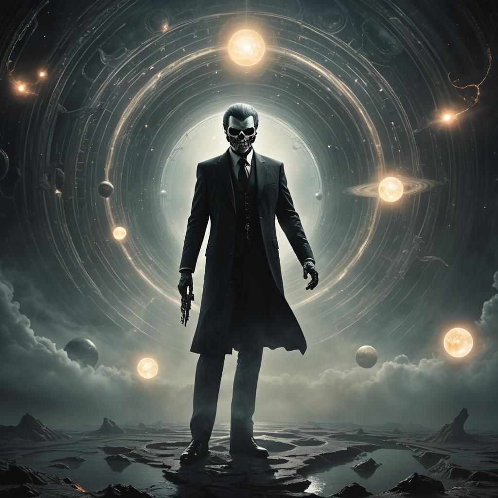 Mysterious Figure at Wormhole: Surrealist Style