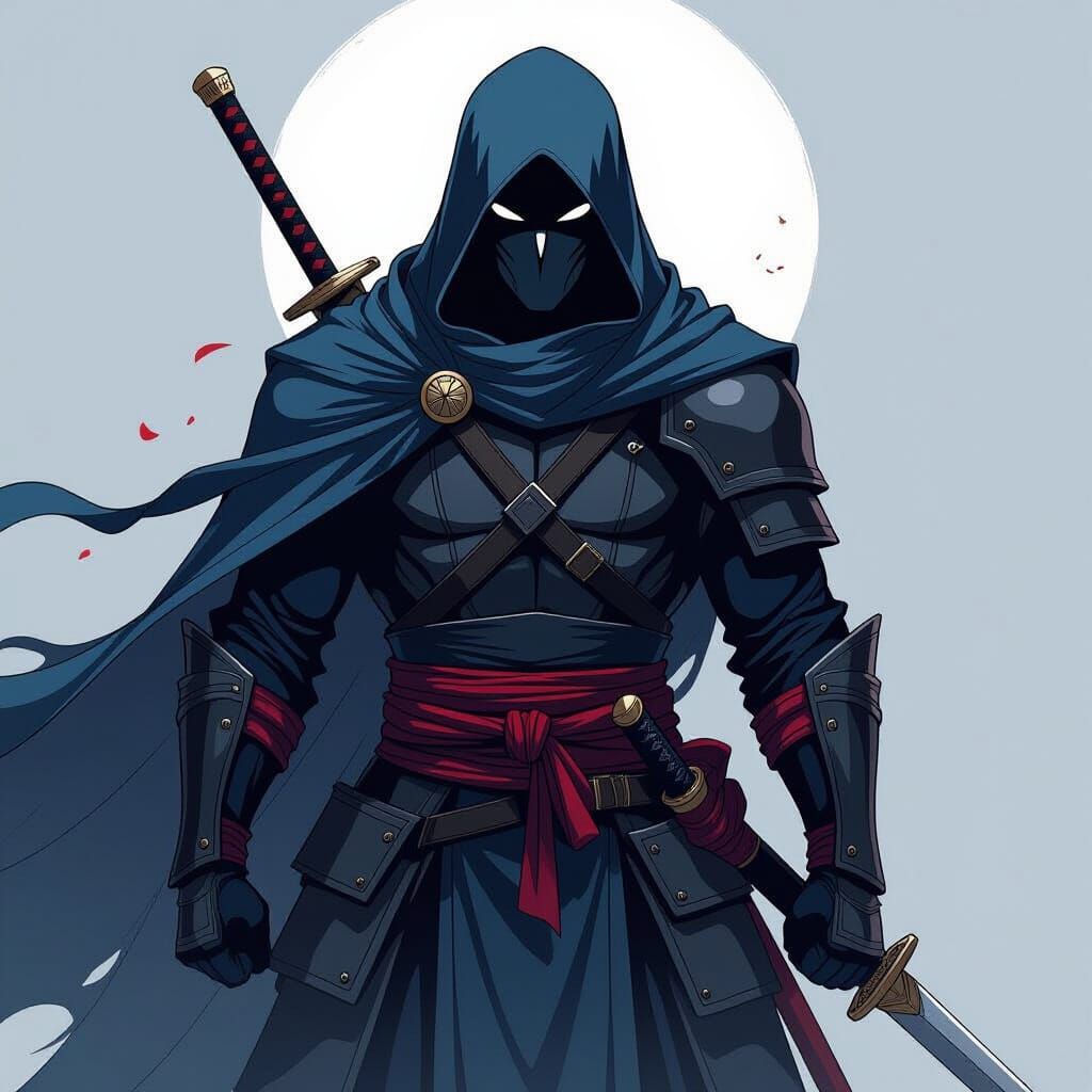 Masked Warrior in Shadow, Anime Art Style