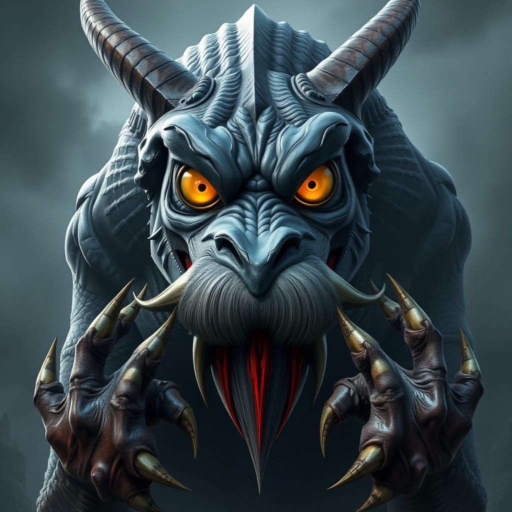 Giant Alien in Dark, Industrial Landscape