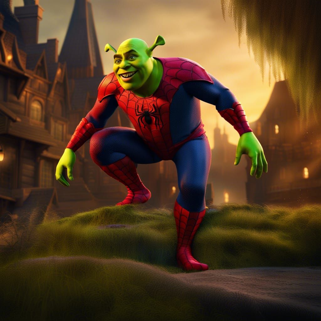 Shrek as Spiderman: Detailed Digital Matte Painting