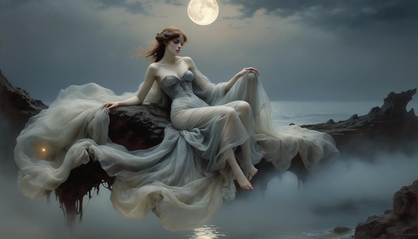 Ethereal Banshee in Dreamy Moonlit Landscape