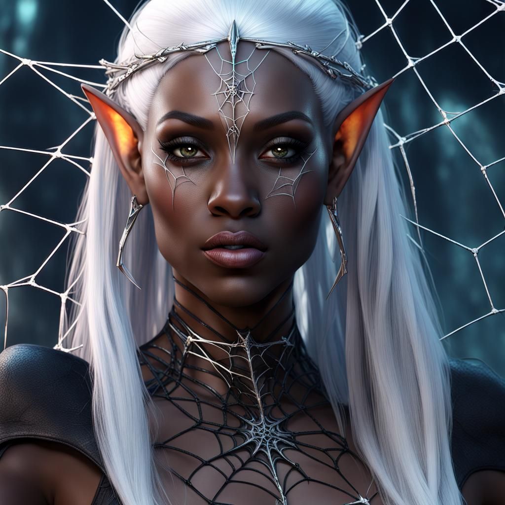 Cyberfantasy Dark Elf with Spiderweb Nails
