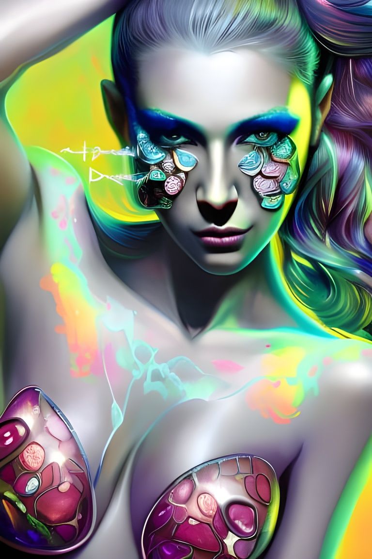 Enchanted Woman Portrait in Neon Diamond Style