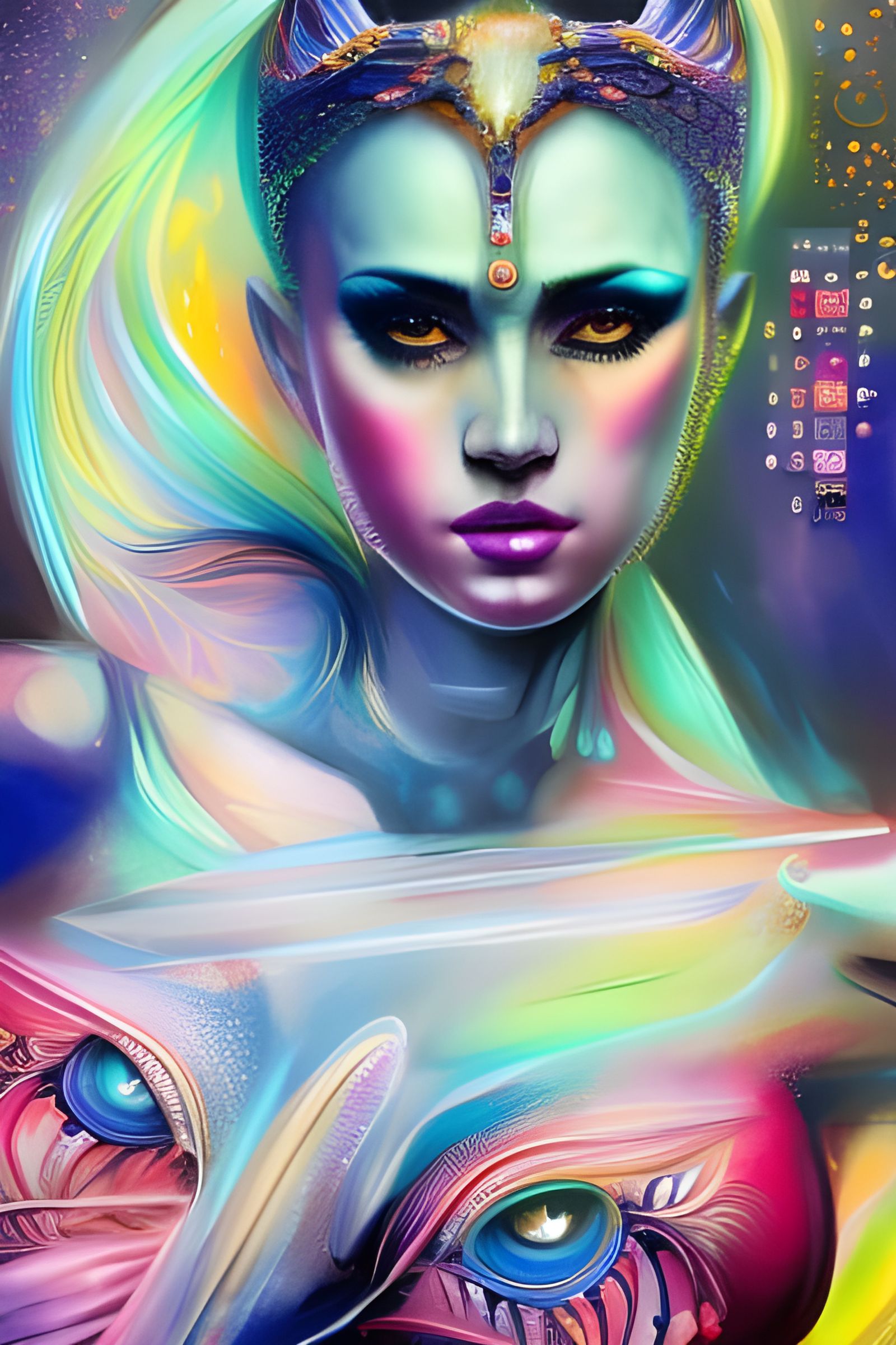 Enchanted Woman Portrait in Neon Diamond Style