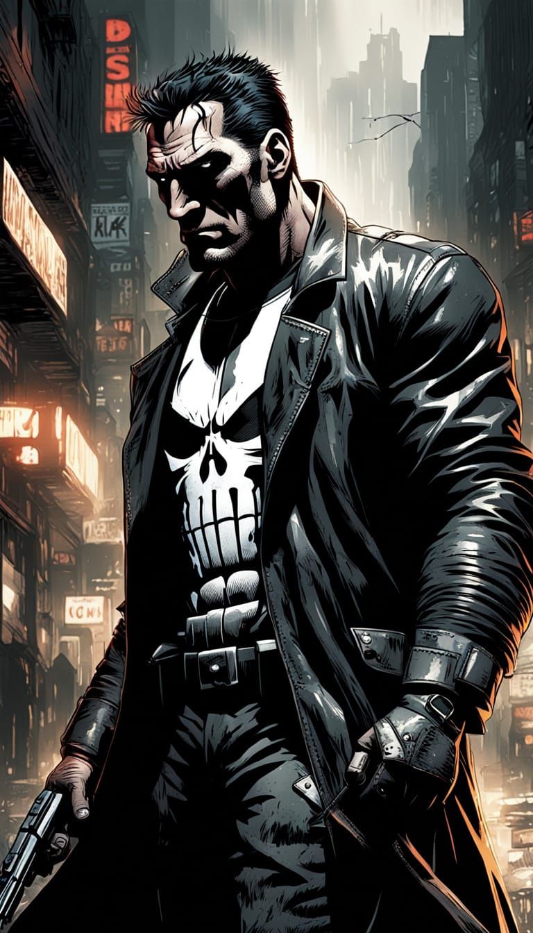 Gritty Punisher Logo in Dark, Edgy Comic Book Style