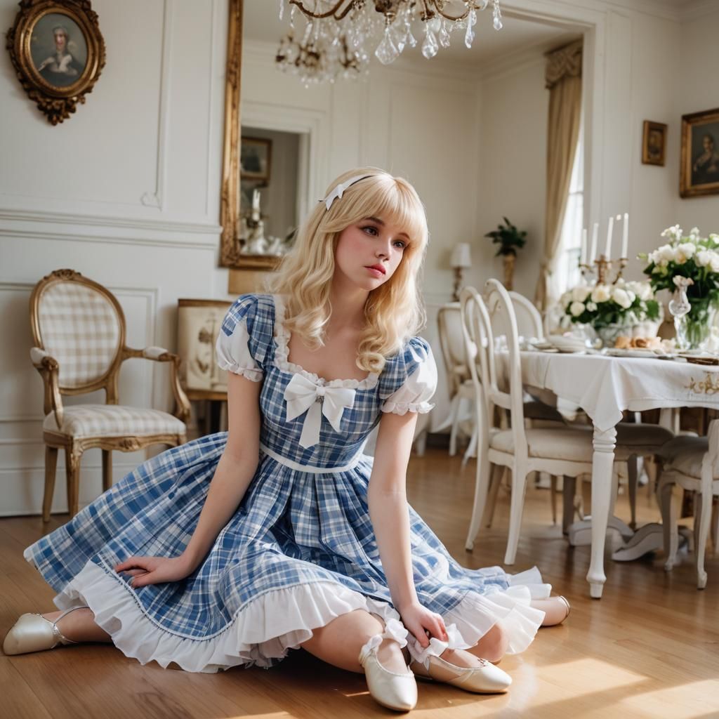 Elegant Fashion Photo: Blonde Youth in Frilly Dress
