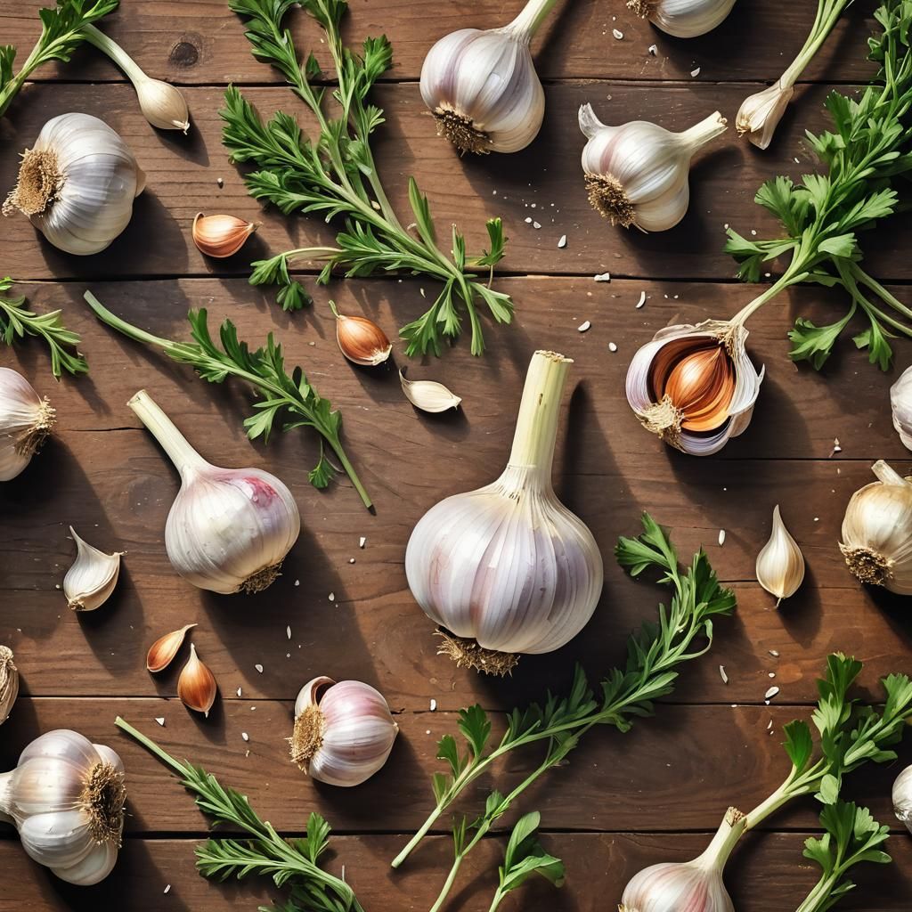 Garlic Bulb Still Life in Medieval Botanical Style