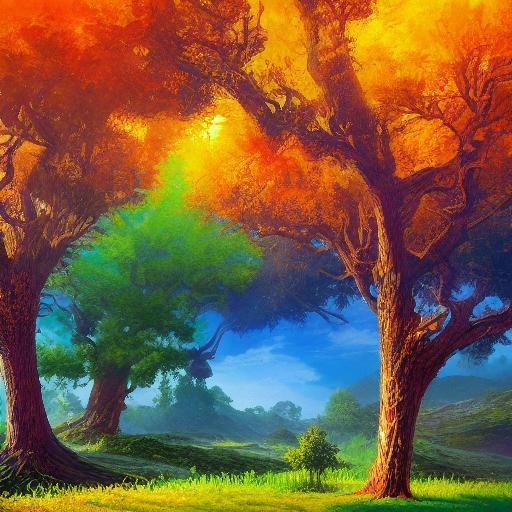 Lone Tree with Desirable Fruit in Fantasy Style