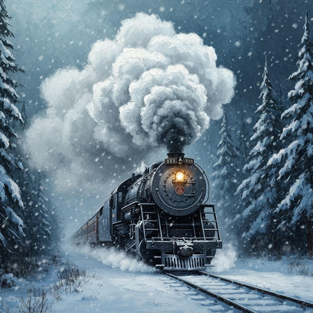 Majestic Steam Train in Snowy Forest Oil Painting